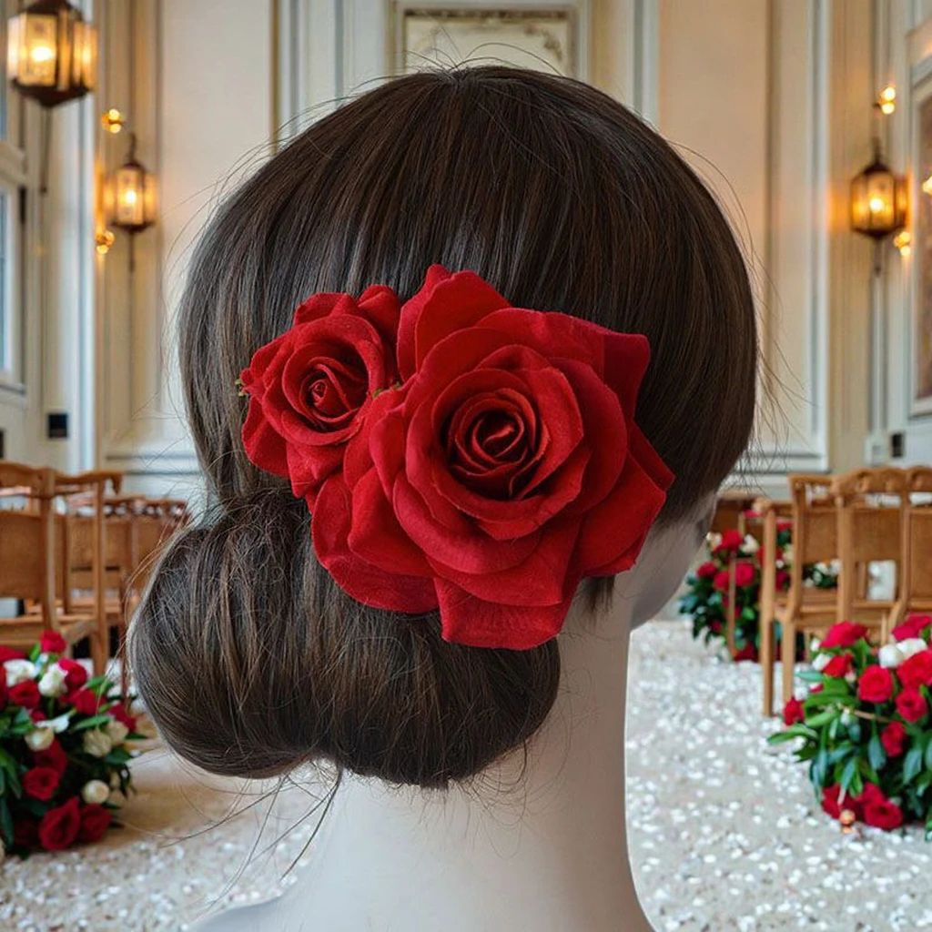 Pinza grande para el pelo de flor roja burdeos para boda, tocado para fiesta, accesorios para el cabello de novia para dama de honor, horquilla rosa granate