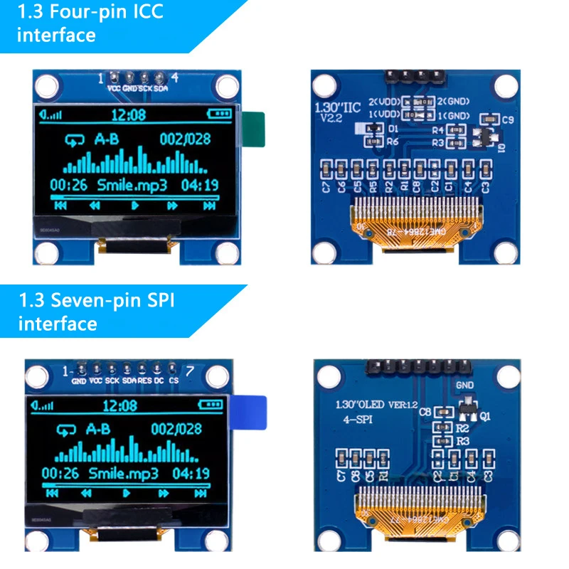 1.3 Inch SSD1306 OLED Display Module 128*64 Resolution IIC/SPI Dual Interface White Screen For Arduino STM32