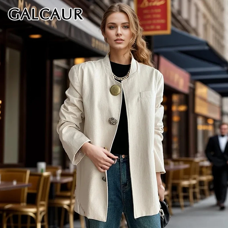 

GALCAUR Casual Irregular Design Coat Women O Neck Long Sleeves Solid Spliced Single Breatsed Minimalism Coats Female Autumn New