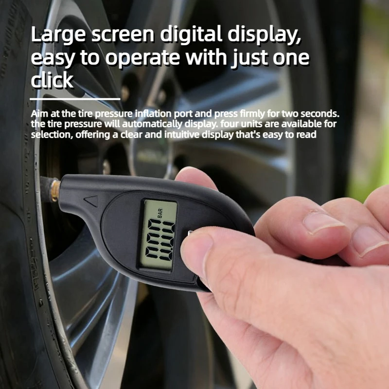 Portable tire pressure gauge, multifunctional electronic digital monitor, high-precision pressure gauge measuring instrument