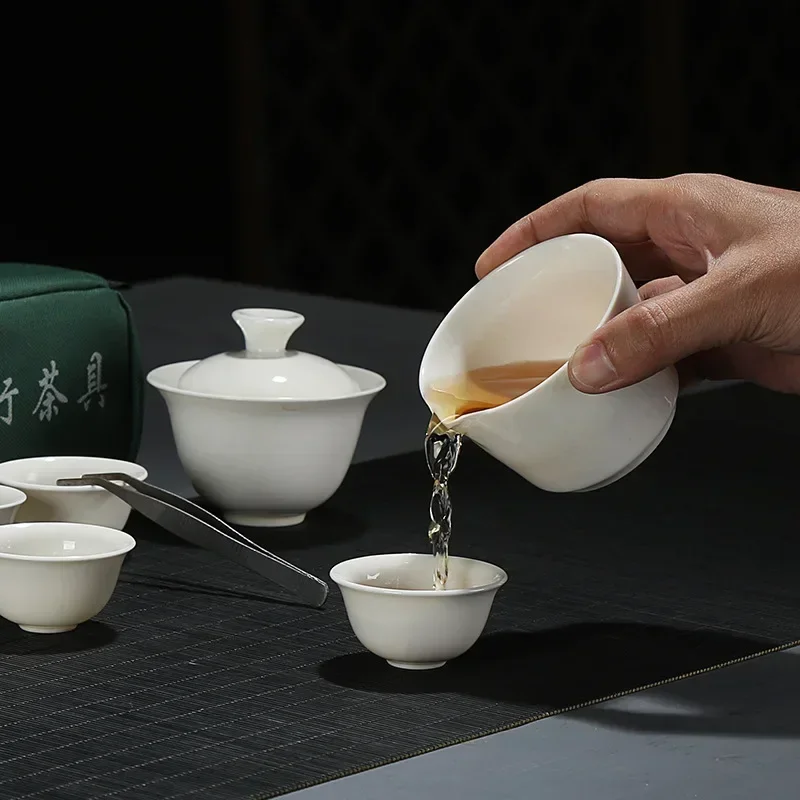 Chinês Viagem Kung Fu Chá Set, Cerâmica Teacup portátil, Serviço de Porcelana, Gaiwan, Copos, Caneca de Cerimônia Bule