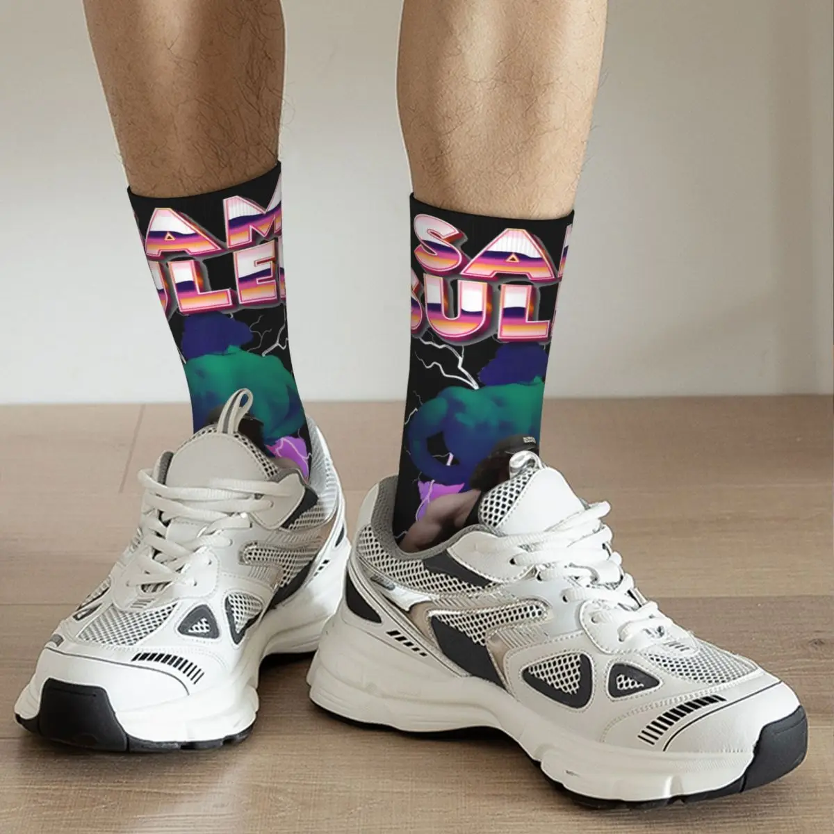 Sam-Unisex Polyester Socks, Soccer Socks, Tubo Médio, Ginásio, Humor