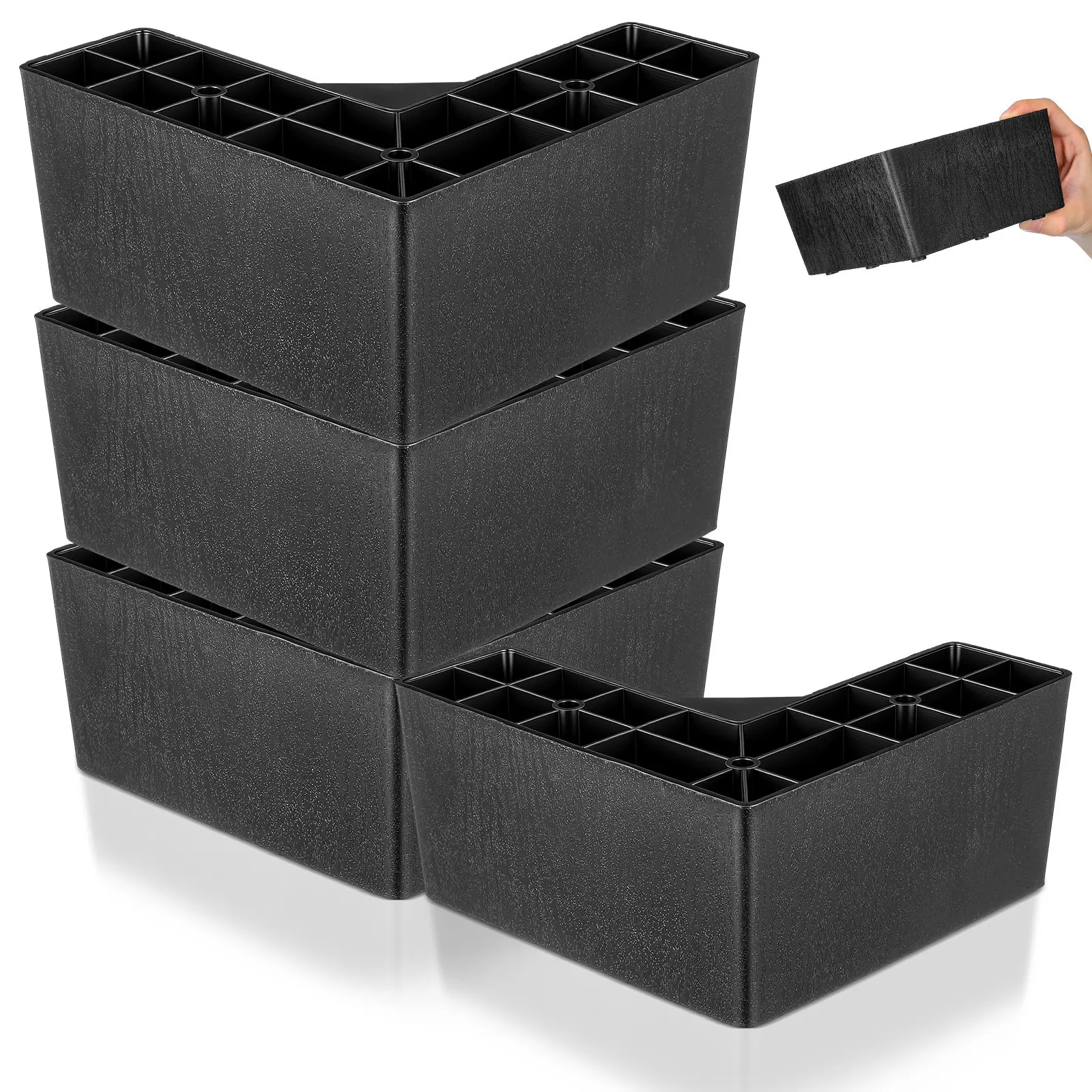 4Pcs Plastic Furniture Legs L-Shaped Sofa Couch Bed Riser Replacement Heavy Duty Furniture Risers Desk Chair Table Lift Pads