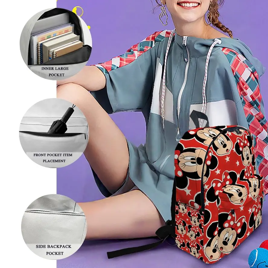 1pc Disney Minnie Backpack, Fashionable and Simple, Unisex, Large Capacity, High-Quality Gift