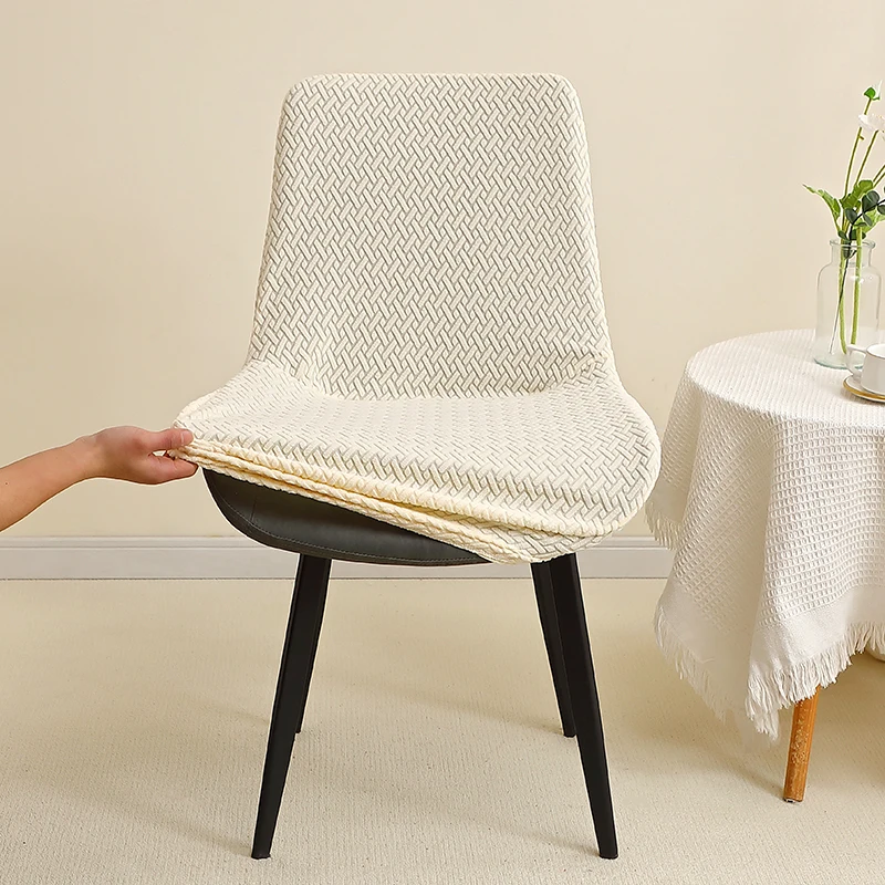 1/4 Stück Jacquard gebogene Stuhlhussen Stretch Esszimmerstuhl Schonbezug einfarbig armloser Sitzbezug für Hotel Büro Hotel Bankett – Detail 2