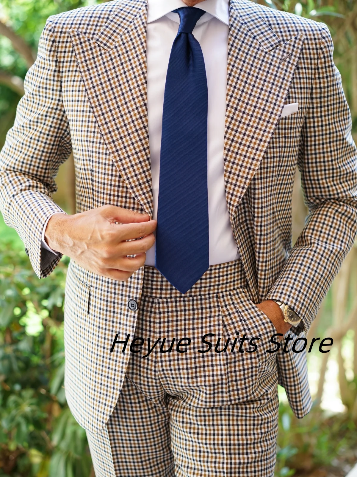 Classic Plaid Fashion Men Suits Slim Fit Notched Lapel Groom Tuxedo Party 2Pieces Sets Male Blazers Customized pantalones hombre