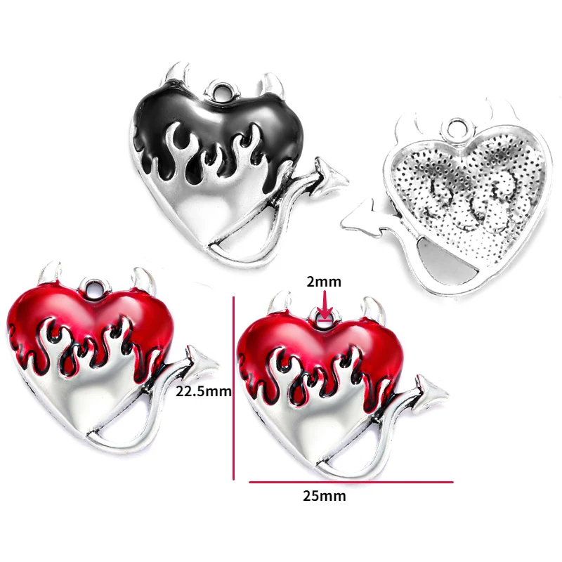 5Pcs Antique Silver Color Gothic Catholic Heart Charms