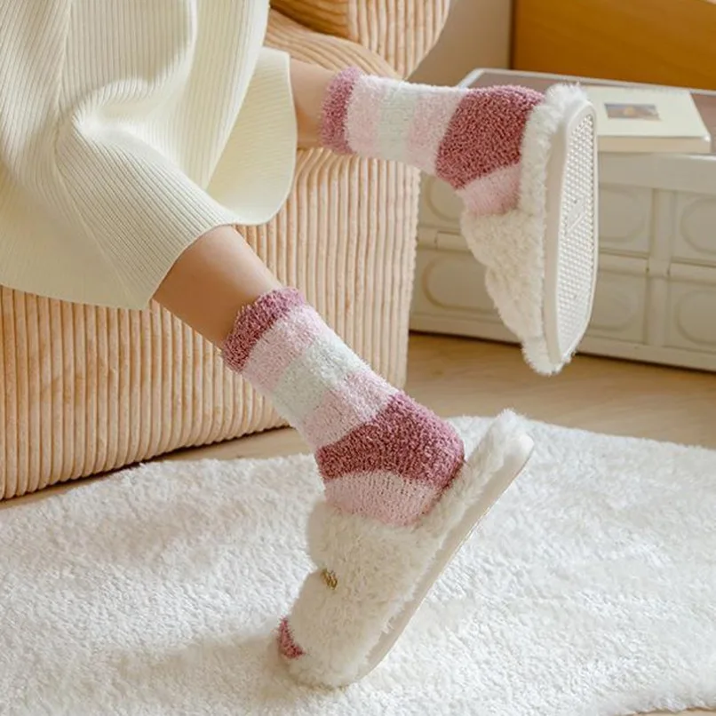 

Winter Socks Women Ladies Floor Warm Plush Comfy Funny Fluffy Short Fuzzy Slippers Sock Coral Fleece Sleeping Furry 2024 New