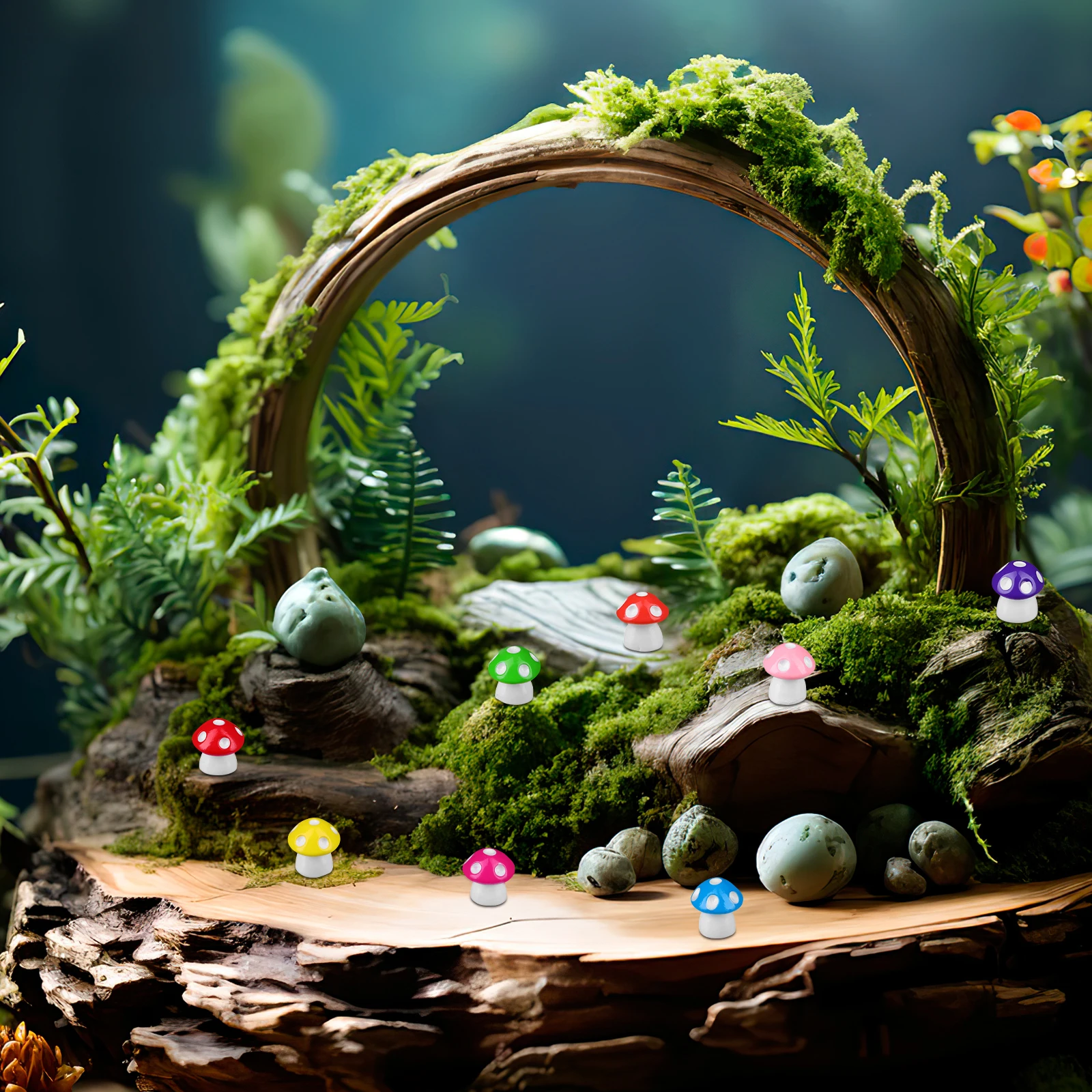 

80 Pcs Decoration Moss Micro Landscape Ornaments Resin Mini Mushroom Decorations for Garden
