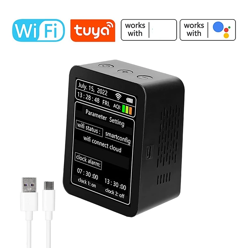 Tuya WiFi 7 in 1 Intelligent Air Quality Detector PM2.5 CO2 TVOC HCHO Temperature Humidity AQI Detector Black