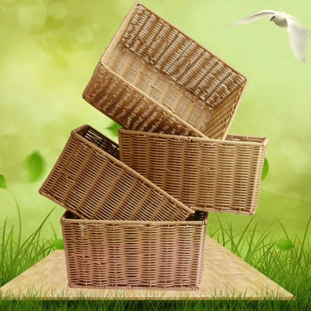 

Imitation Rattan Storage Basket Hollow Design Kitchen Bathroom Supermarket Organizer Container Ventilation Anti Mildew