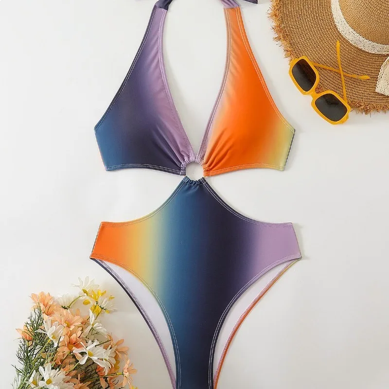 2026 New Hollow Out Color Block Two Piece Swimwear Sexy Bodysuit For Beach Pool Holiday Wear