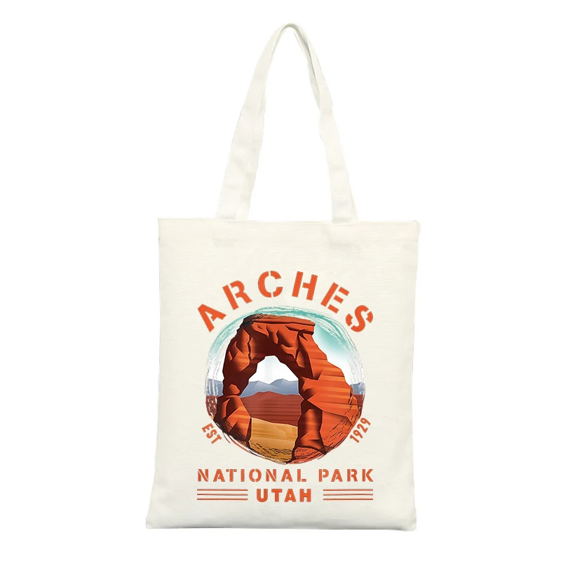 Nature Graphic Canvas Tote Bag, Retro Style for Casual Shopping and Outdoor Outings