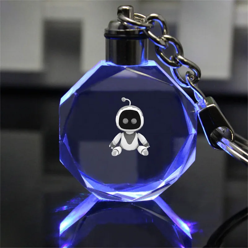 Astro bot dos desenhos animados luz de cristal chaveiro diy luminoso strass pingente chaveiro jóias acessórios amante chaveiro crianças presente