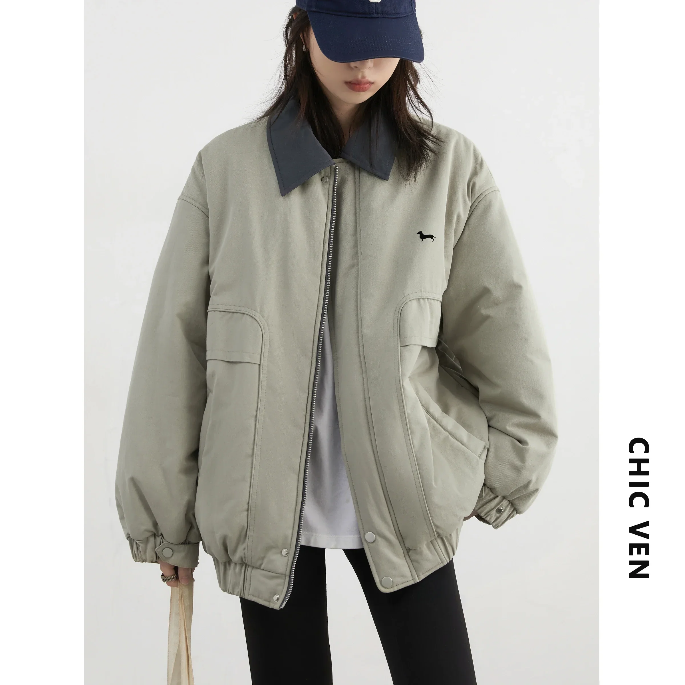 CHIC VEN Fashion Women Jacket Solid Loose Casual Cotton Thick Warm Jackets Female Coat Workwear Autumn Winter 2024