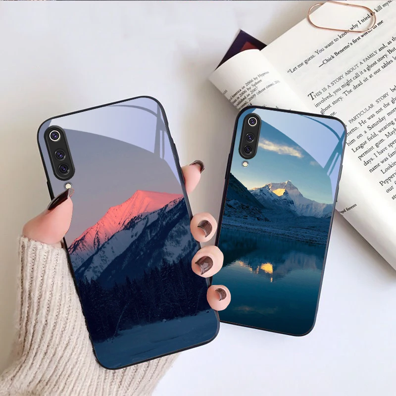 Sharp mountain peaks blue For Xiaomi Mi 9 SE 12 12T 13 13T 14 Pro 11 A3 6X Pocophone F1 10T Lite 5G Mix Black glass phone case