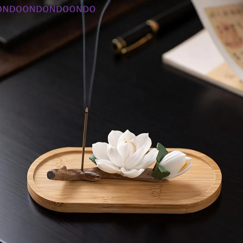 Ceramics Pear Blossoms Incense Holder Chinese Style White Flower Shape Incense Stick Stand For Home Desktop Decor
