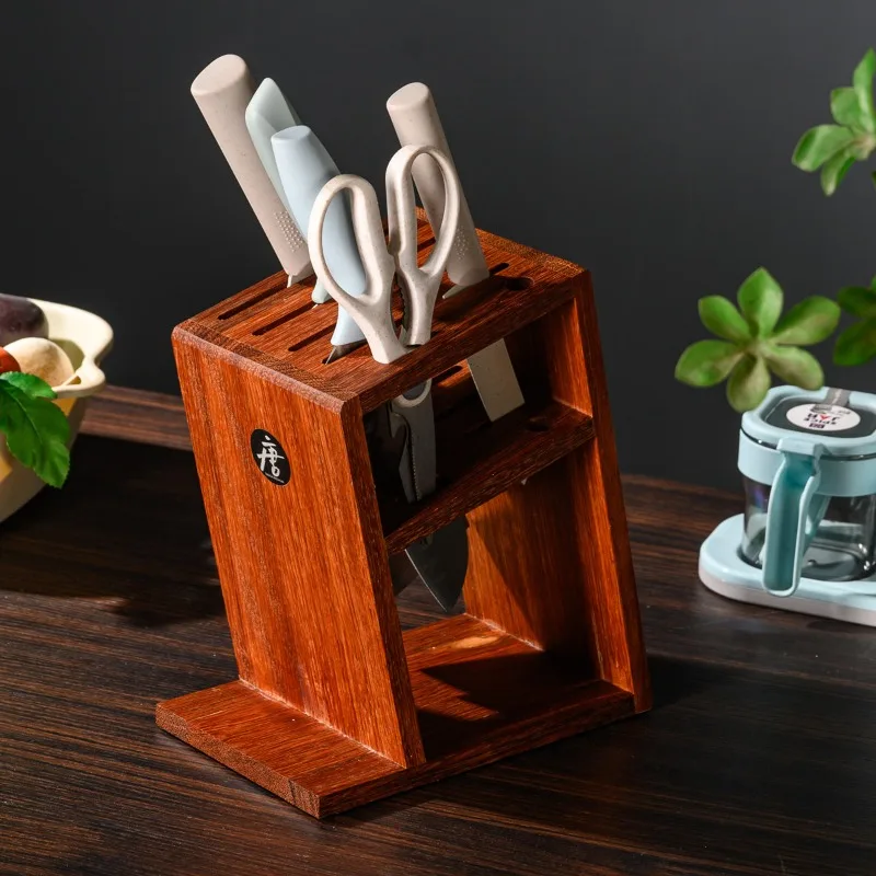 Rosewood Knife Block with Secure Slots, Natural Wood Countertop Organizer for Chef & Kitchen Knives, Multi-Function Holder