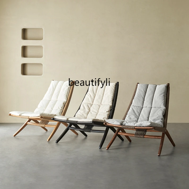 

Lying Italian Minimalist Single Leisure Chair Nordic Solid Wood Seat Rattan Lying Chair