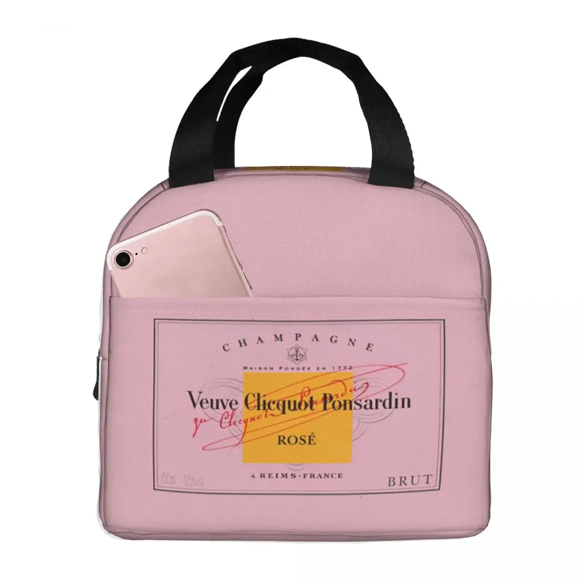 Champagne Pink Insulated Lunch Bags Leakproof Veuves Clicquots Lunch Container Cooler Bag Tote Lunch Box Office Food Storage Bag