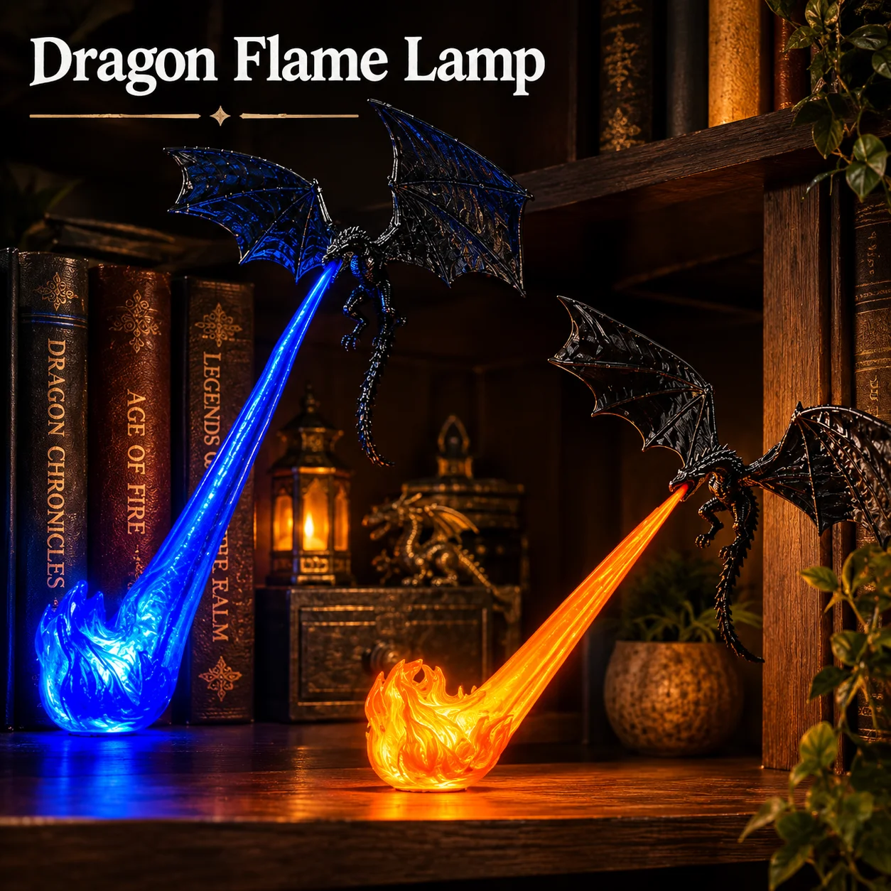 3D Flying Dragon Flame Book Nook Lamp Fire Dragon Statue Night Light Bookshelf Decor Unique Christmas Gift For Dragon Lovers