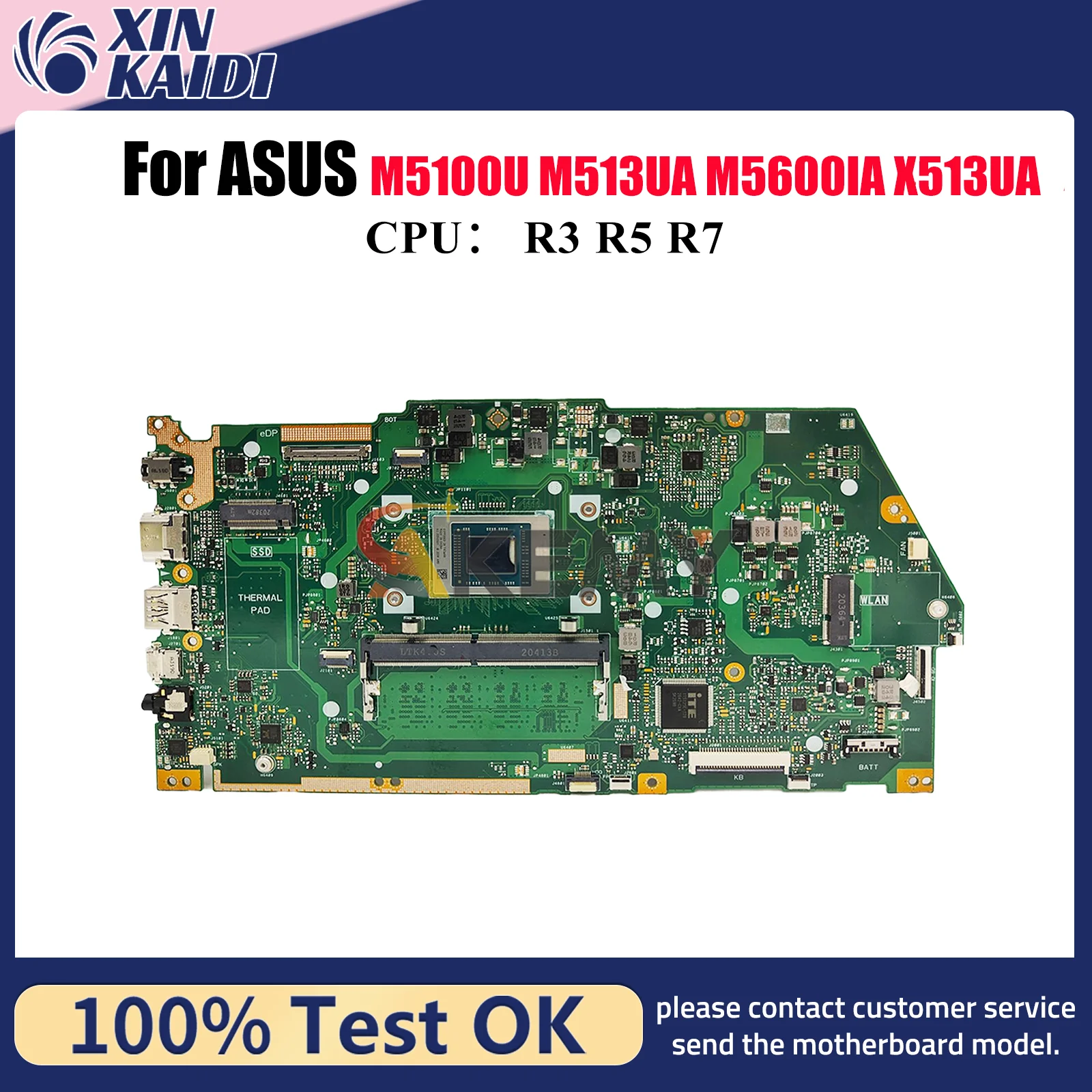 

X513UA Laptop Motherboard For ASUS VivoBook M513UA M5600IA X513UA X513U M5100U Mainboard W/ R3 R5 R7 CPU 100% tests OK fast ship