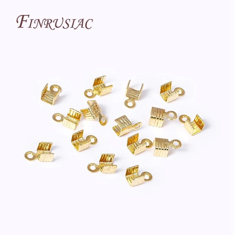 Conector de Clip de cuero chapado en oro de 18K, sujetador de cuerda de Metal de latón, engarce plegable sobre la tapa del extremo del cordón para suministros de fabricación de joyas DIY
