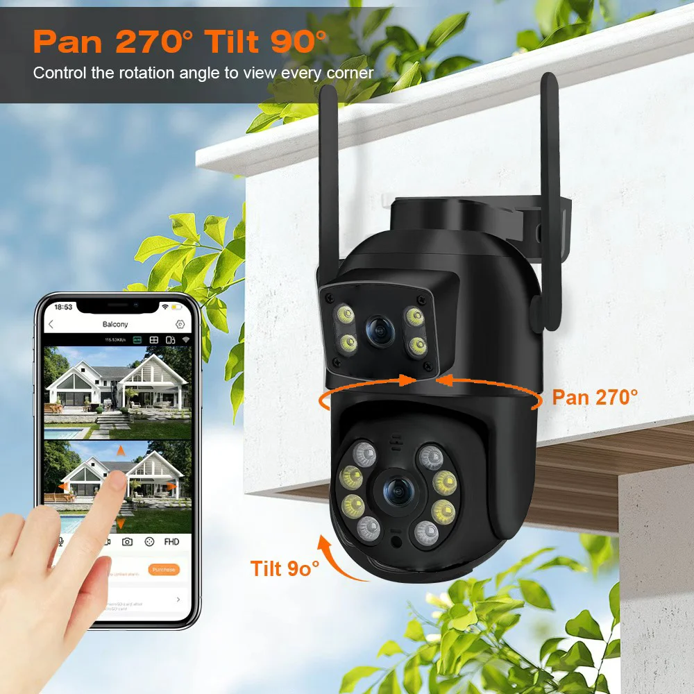 TAITAS 8MP 4K PTZ Wifi Camera with Dual Lens Dual Screens AI Human Detection Wireless Outdoor CCTV Security IP Camera