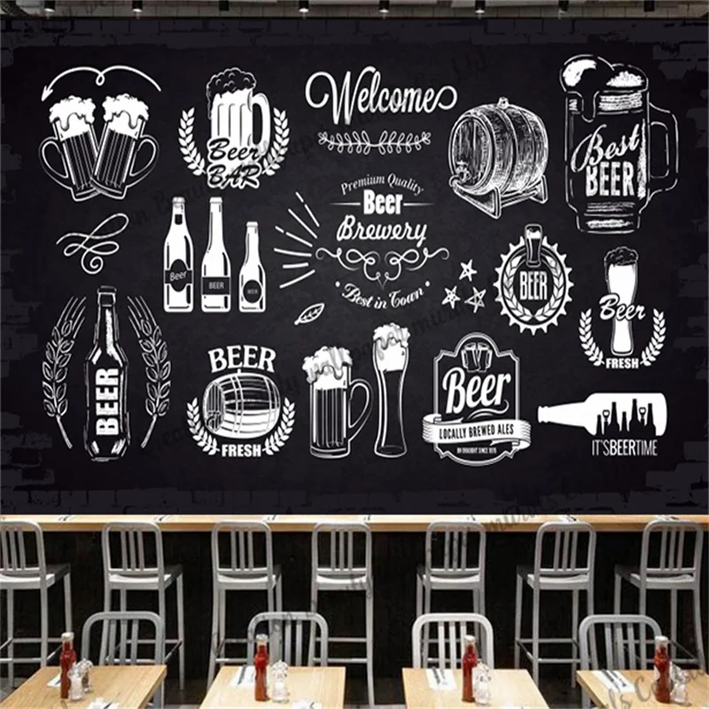 

Hand Drawn Blackboard Beer Wallpaper Industrial Decoration Mural Restaurant Bar Club Background Wall Papel Tapiz Papel De Parede