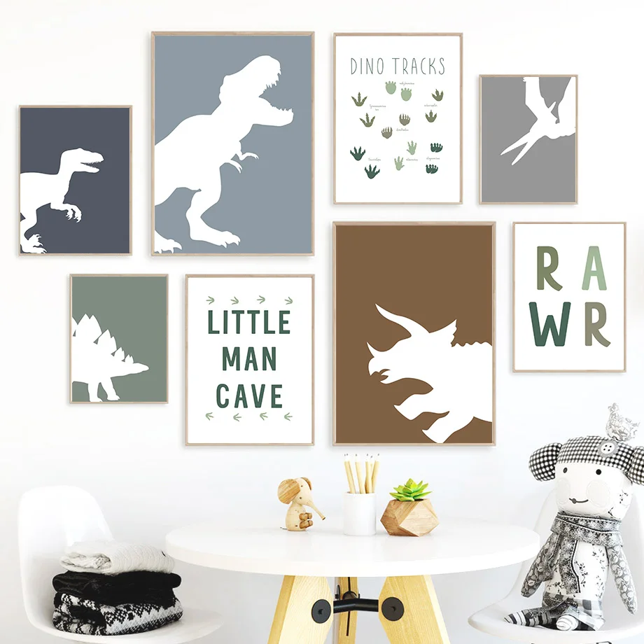 (2D canvas painting)Jurassic Dinosaur Tyrannosaurus Rex Triceratops Quotes Wall Art Canvas Painting Posters And Prints Wall P