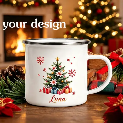 Customized Name Child Christmas Mug Santa Deer Print Mug Hot Cocoa Chocolate Mug Drink Jiuce Cup Christmas Decor Enamel Mugs