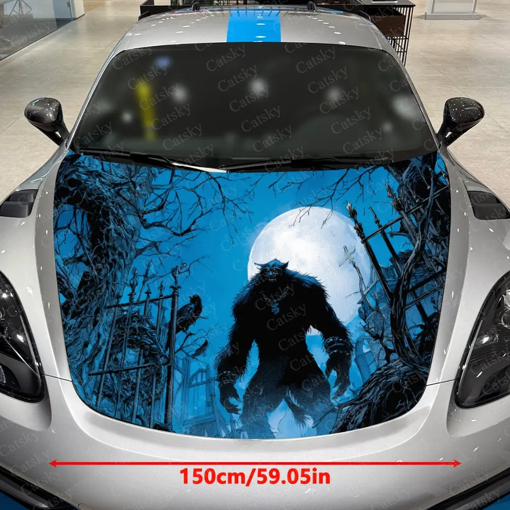 Werewolf Under The Moonlight PVC Sticker For Car Hoods, Long-Lasting Car Accessories For Hood Packaging