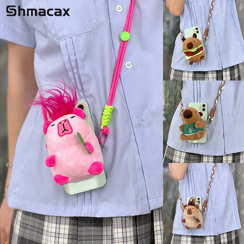 Boneka Capybara kartun tali telepon boneka lucu gelang rantai telepon gantungan kunci antihilang casing telepon Lanyard liontin