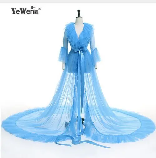 Women s Kimono Dress Sheer Tulle V-Neck Long Flare Sleeves Floor-Length Night-Robe Lingerie