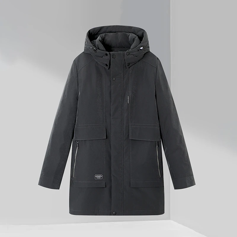 

Мужская зимняя куртка-пуховик средней длины со съемным капюшоном, теплая, универсальная, модная, 2023 года, для активного отдыха