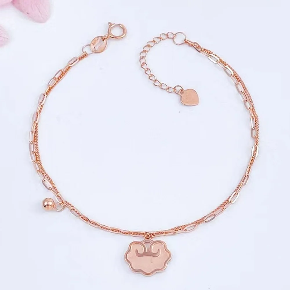 Real Pure 18K Rose Gold Chain Women Lucky Ruyi Double Square O Link Bracelet 2.21-2.24g