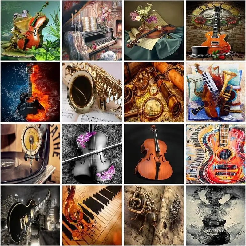 GATYZTORY Diamond Mosaic Musical Instruments Embroidery Diamond Painting Violin, Guitar Cross Stitch Rhinestone Pictures Home De