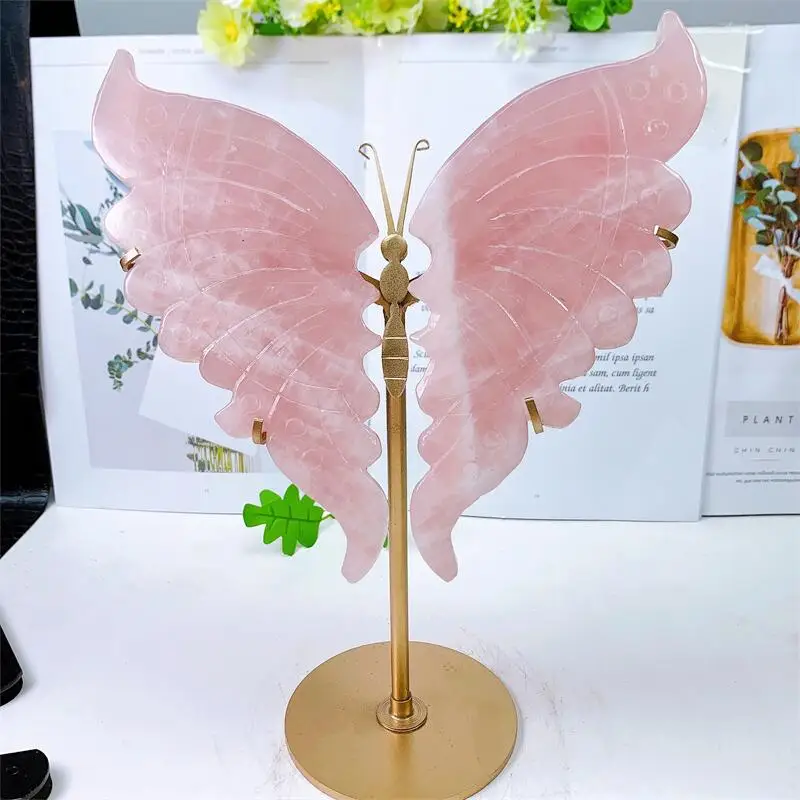 Imagem -04 - Asas de Borboleta Quartzo Rosa Natural Escultura em Cristal Pedra Preciosa de Cura Artesanato para Menina Presente de Aniversário Decorações Par