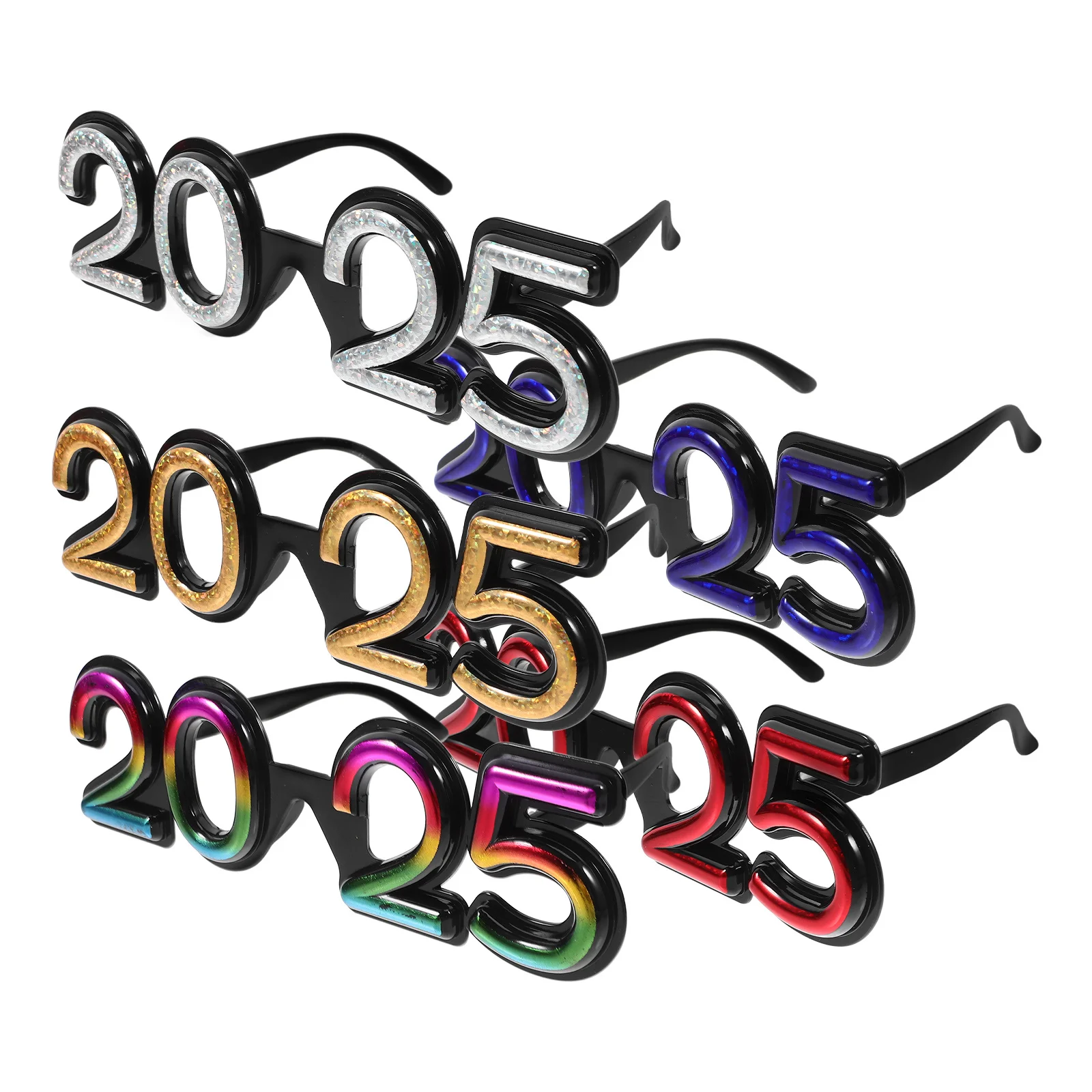 5개 플라스틱 2025 안경 새해 파티 장식 재미있는 안경 가벼운 내구성 부드러운 마감 축하 행사용