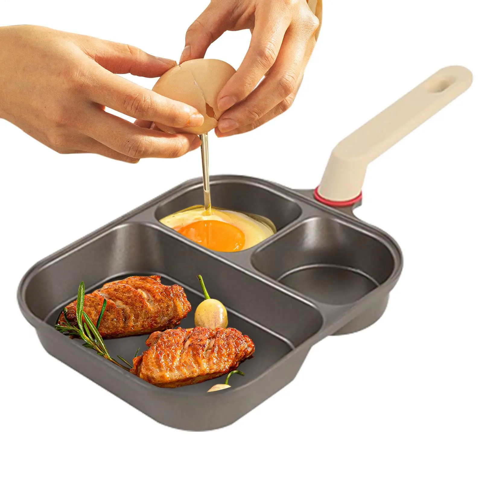 

Non Stick Egg Frying Pan 3-Cup Grill Pan With Scraper And Oil Brush Ergonomic Handle Breakfast Cooker For Chef Home Morning Meal