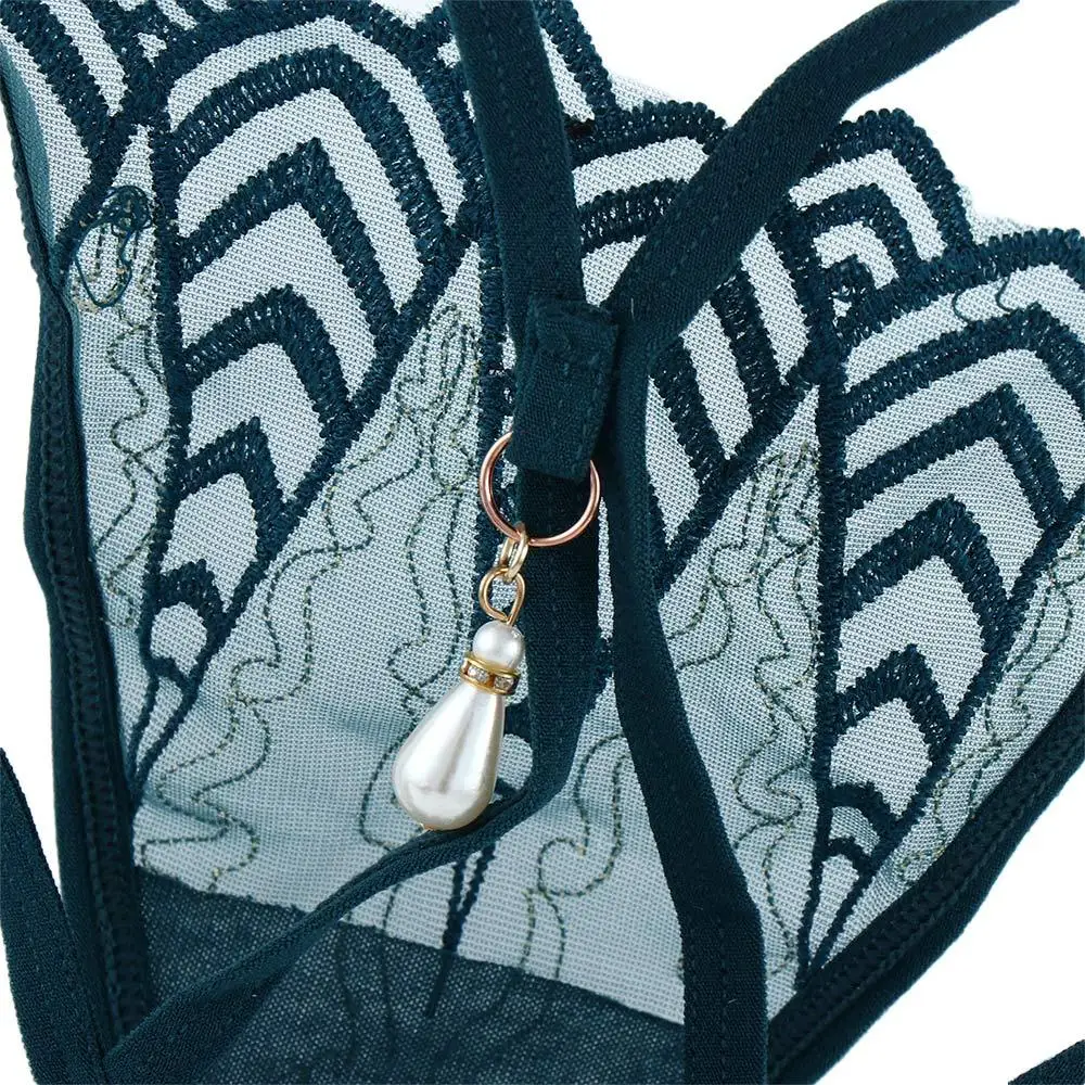 ファッション下着 レディース 花柄刺繍パール付き Tバックショーツ レースGストリング