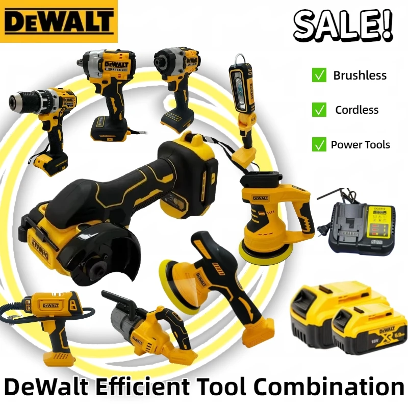 

Многофункциональные электроинструменты DeWalt: Беспроводная бесщеточная угловая шлифмашина, резак, электрический гайковерт, полировальная машина, воздушный насос, термофен 20В