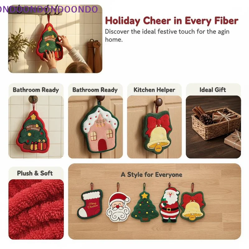 Cute Cartoon Christmas Hanging Hand Towels Super Absorbent Soft Coral Fleece Perfect For Kitchen Bathroom Holiday Home Decor