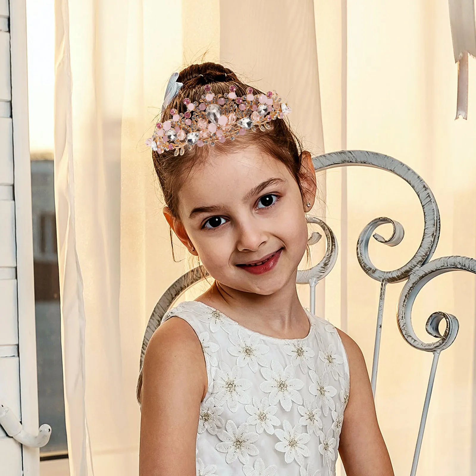 

1 шт. Детская корона-ободок для волос, премиум-класса, легкая, удобная, украшенная кристаллами, для девочек, на день рождения, свадьбу, вечеринку