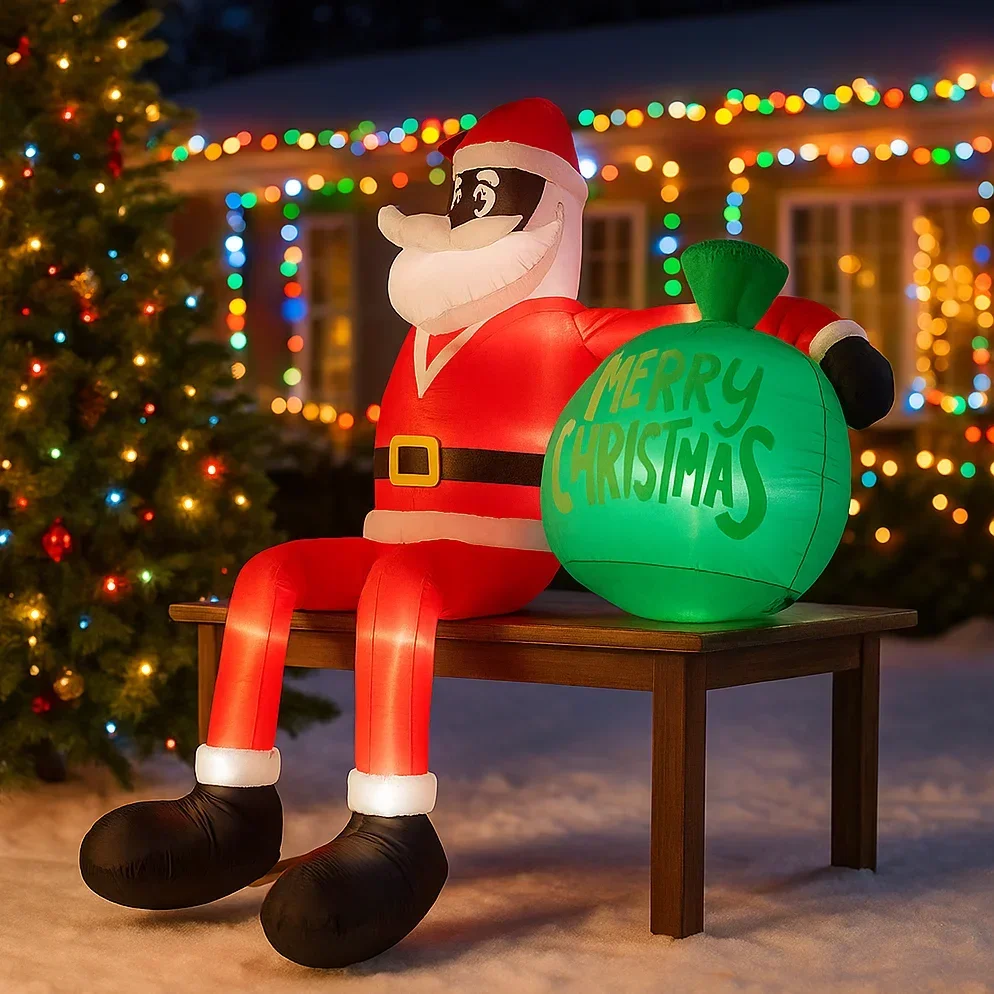 2.4 متر/7.8FT زينة عيد الميلاد لعبة قابلة للنفخ سانتا كلوز عقد شنطة هدايا ساحة المنزل الحلي مع LED ديكور عيد الميلاد O