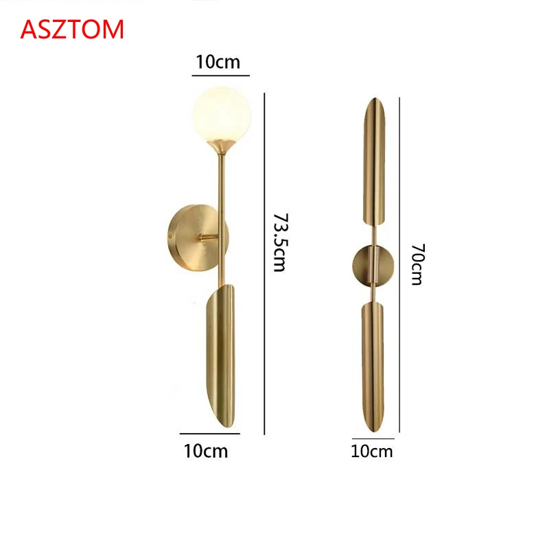 Gold tube glass ball Wall Lamps Living Room Stairs Bedside wall sconce Bathroom LED Mirror Light Home Decor Indoor Light Fixture