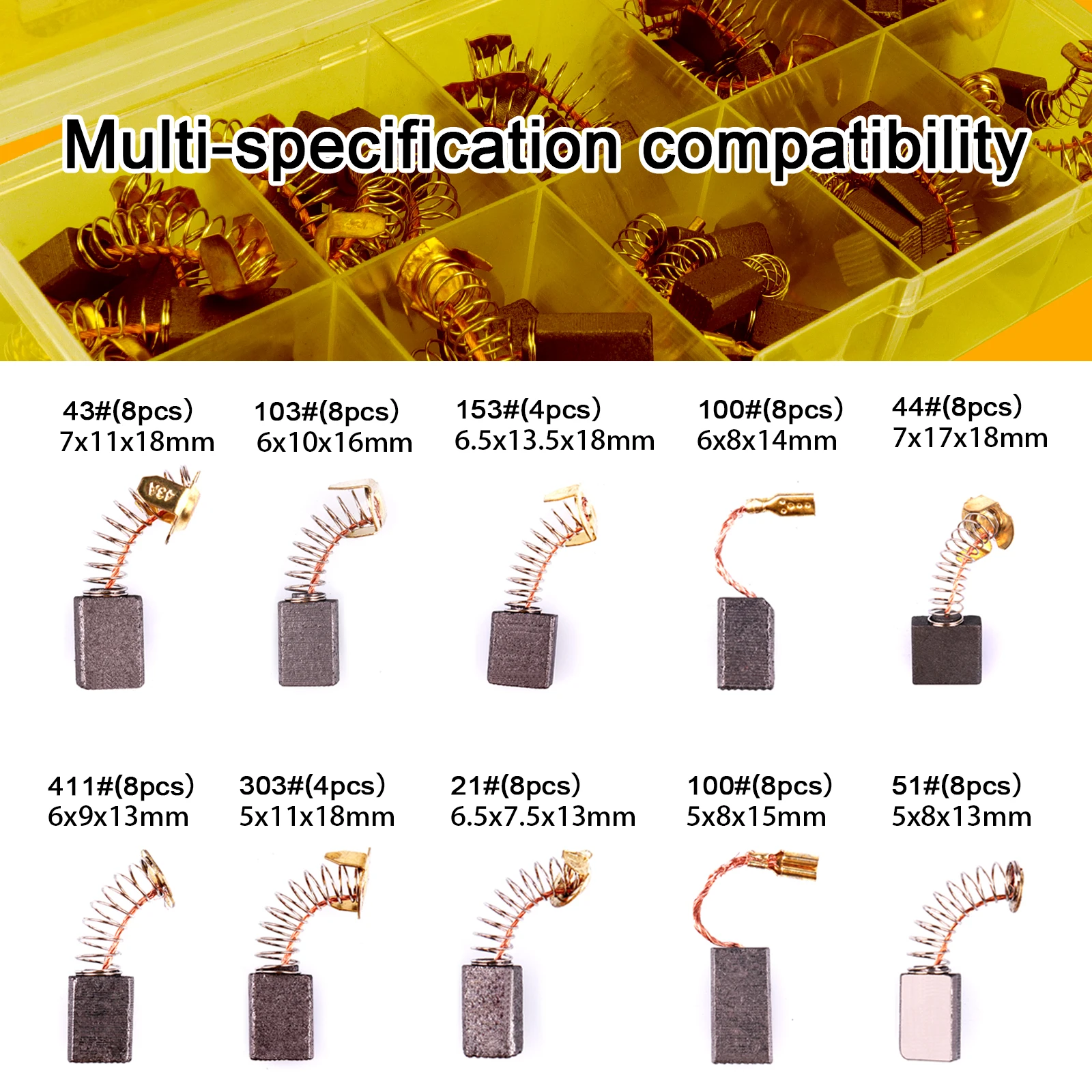 48Pcs Electric Motor Carbon Brushes 10 Different Sizes for Replacement Repair Power Tool Part