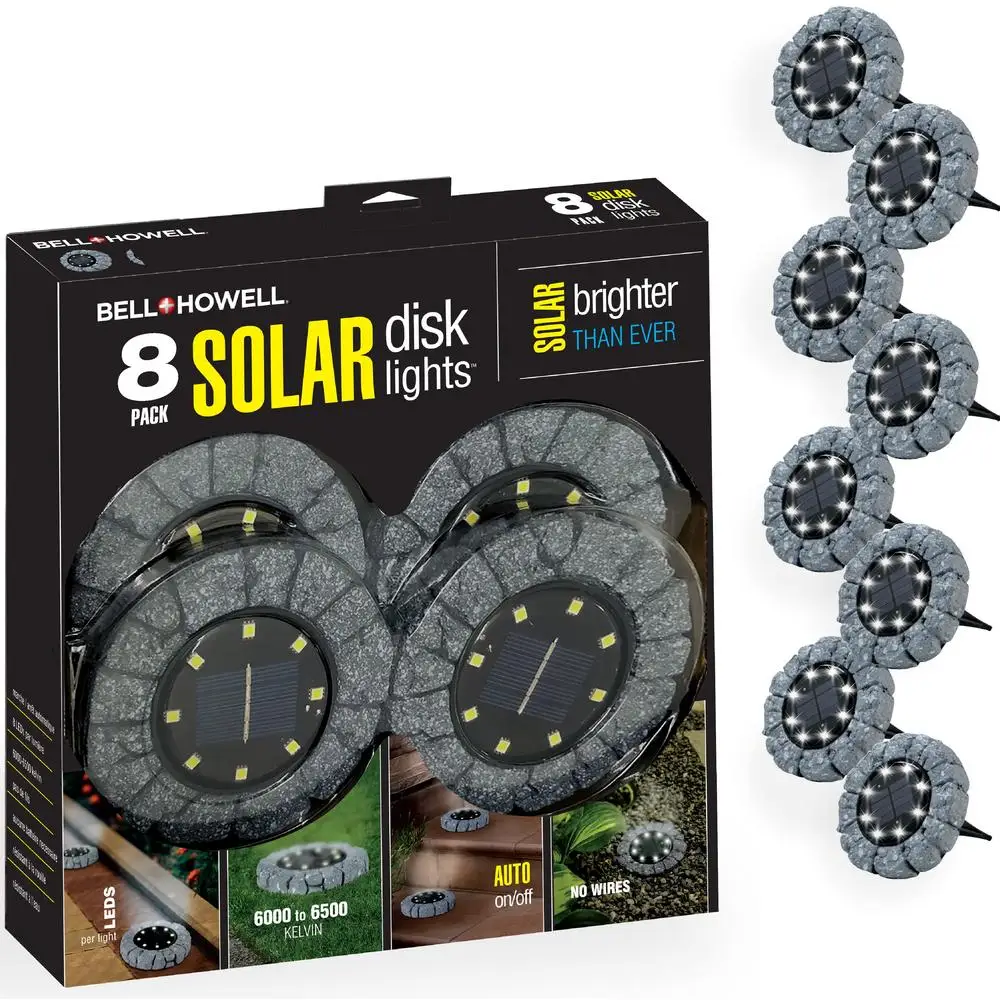 Solar LED Disk Lights 8 Pack Outdoor Pathway Garden Lighting Waterproof Durable Design