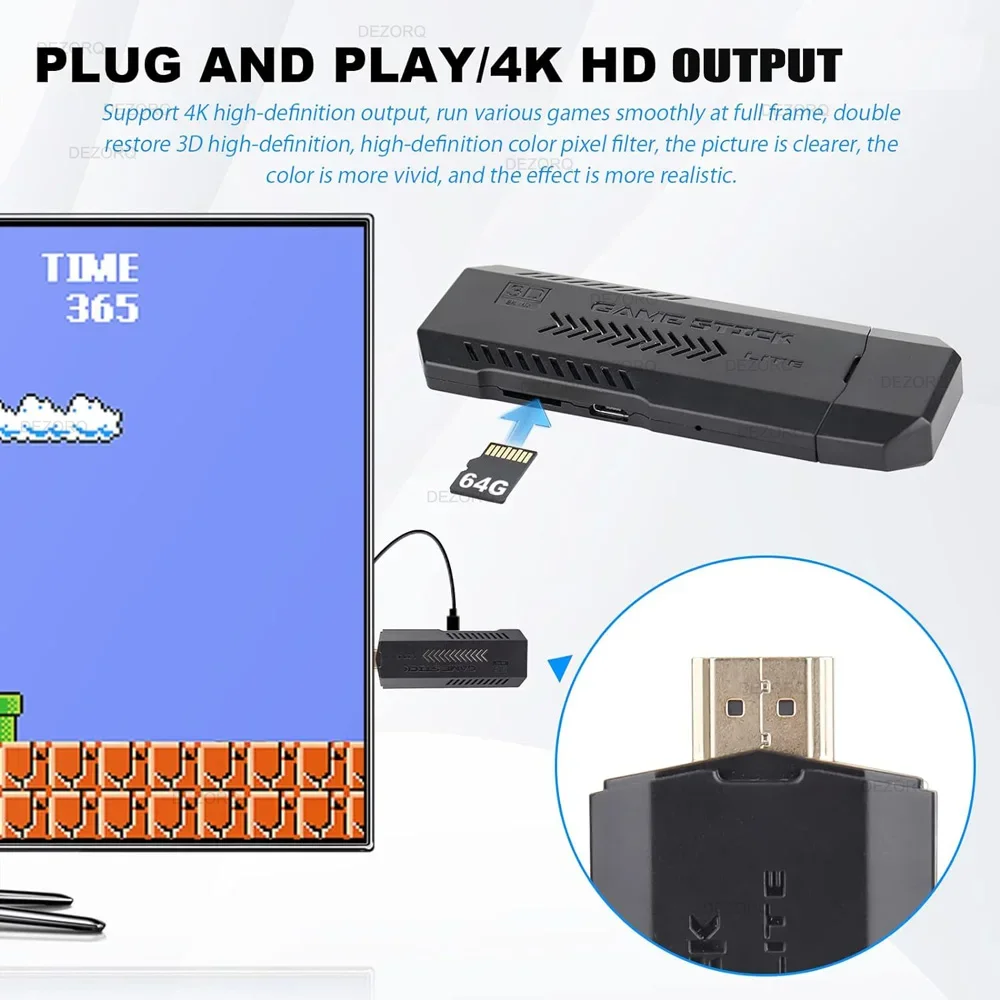 64G X2Plus Retro Video Game Console 4K HD 3D Gaming Stick Wireless Controller Built in 30+Simulators 30000+Games PS1/N64 Gift