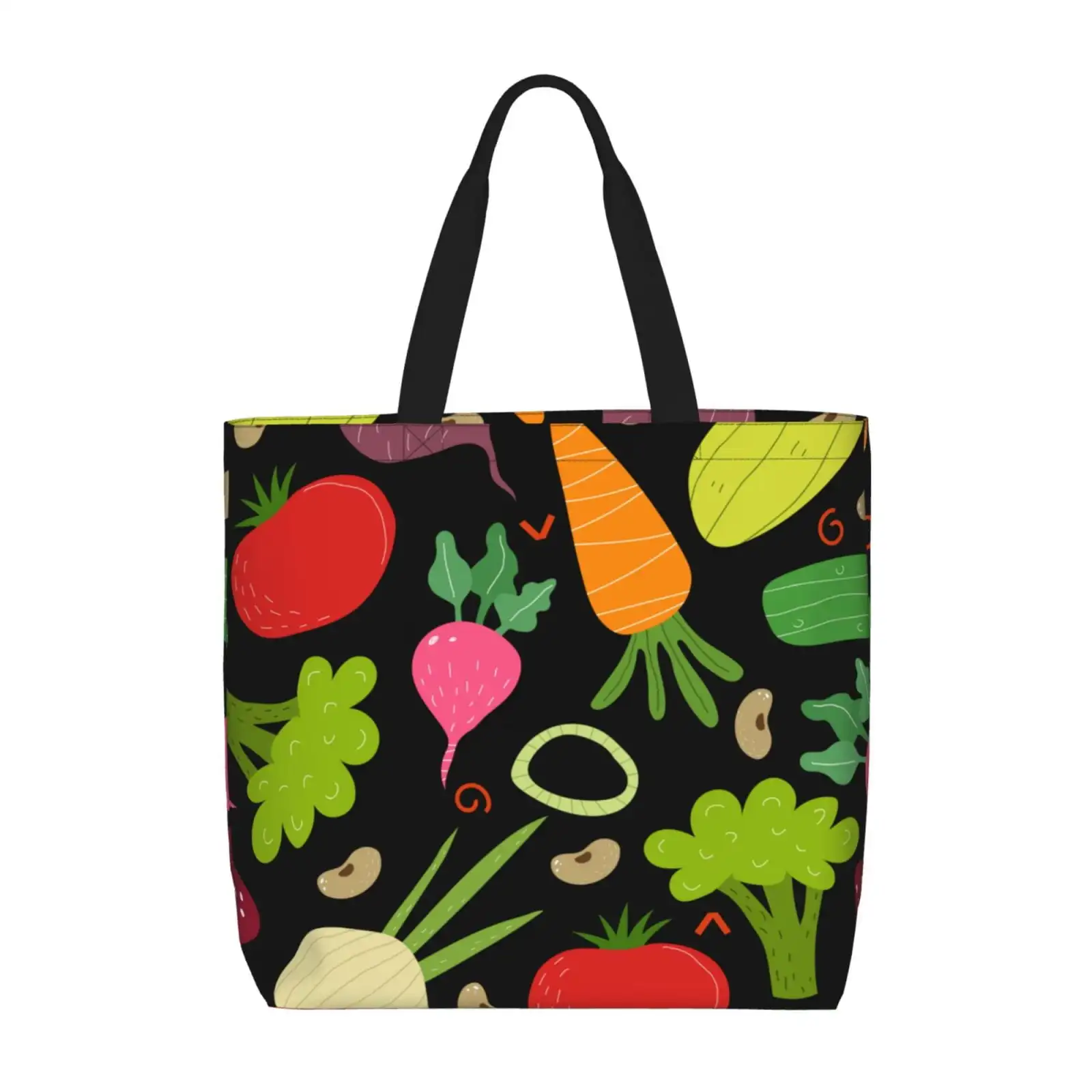 Cartoon Vegetables Print Tote Bag For Women Shoulder Bag With Zipper Large Shoulder Bags Handle Handbag Portable Washable